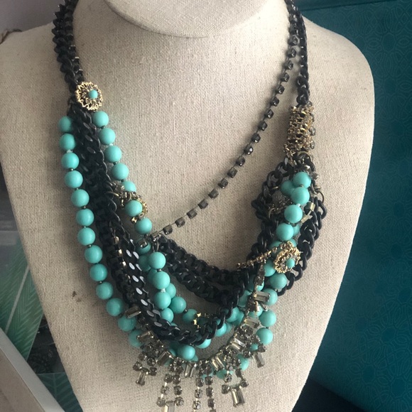 Turquoise and crystal baguette statement necklace - Picture 6 of 6